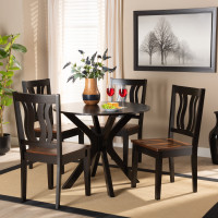 Baxton Studio Mare-Dark Brown/Walnut-5PC Dining Set Mare Modern and Contemporary Transitional Two-Tone Dark Brown and Walnut Brown Finished Wood 5-Piece Dining Set